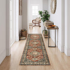 Oriental Hallway Runner Rug Non Slip, 2.5X8 Kitchen Washable Runner Soft Hallway Rug, Traditional Ultra-Thin Carpet for Bathroom Entryway ‎Laundry Room Eleanor, Brick Red