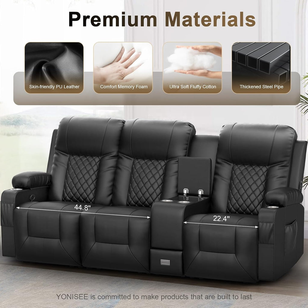 3 Seat Recliner Sofa, Large Reclining Sofa with Storage Console, Manual Reclining Chair with USB Ports, 2 Cell Phone Holder, 3 Seater Loveseat Recliner Couch for Living Room